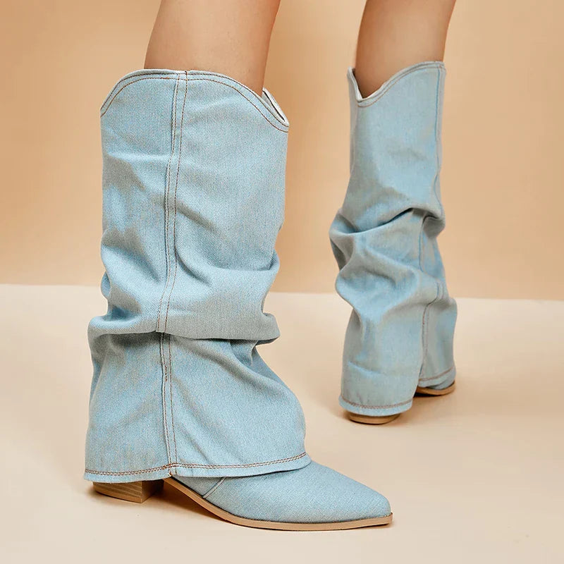 Miley | Trendy Denim Laarzen Dames - Stijlvol, Comfortabel en Cowboystijl - Licht Blauw