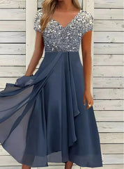 Adriyal Jurk | Chiffon Zomerjurk met Bloemenprint en V-hals