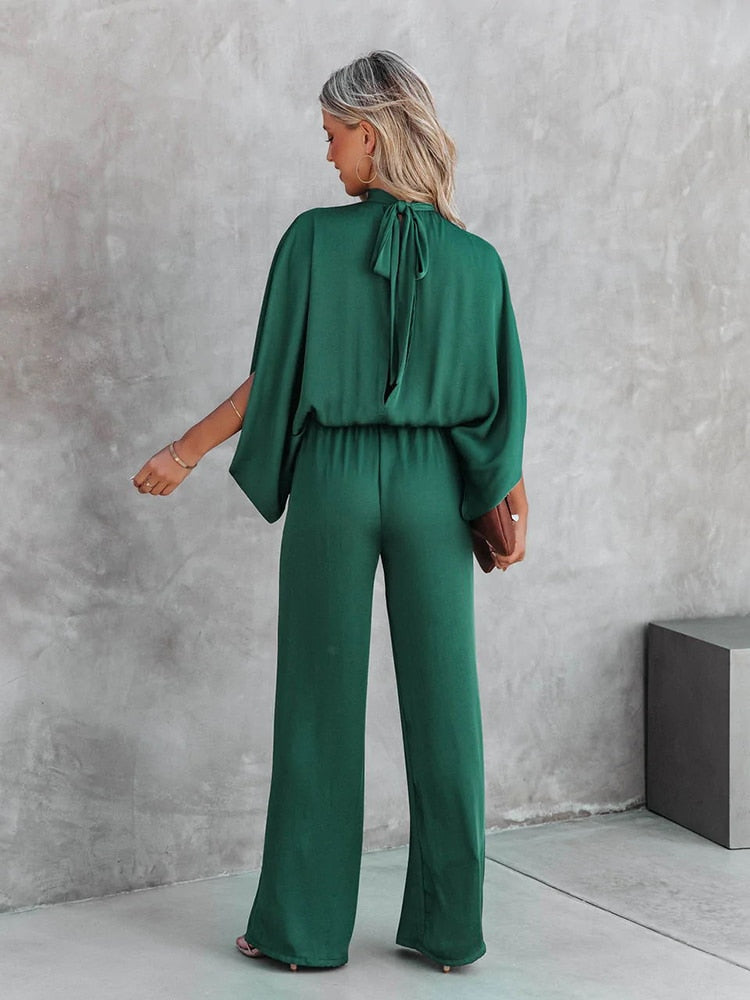 Aveline Jumpsuit | Elegante Jumpsuit met Wijde Pijpen en Lange Mouwen in Groen