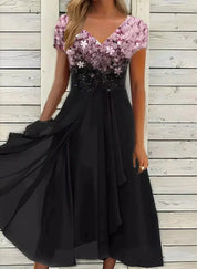 Adriyal Jurk | Chiffon Zomerjurk met Bloemenprint en V-hals