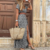 Dames Boho Maxi Jurk Bloemenprint met Riem Vintage Casual Zomer - Rood / Blauw / Groen - Maelen