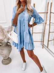 Dames Spijkerjurk Mini Knopen Lange Mouwen Casual Zomer Lente - Lichtblauw - Maelen