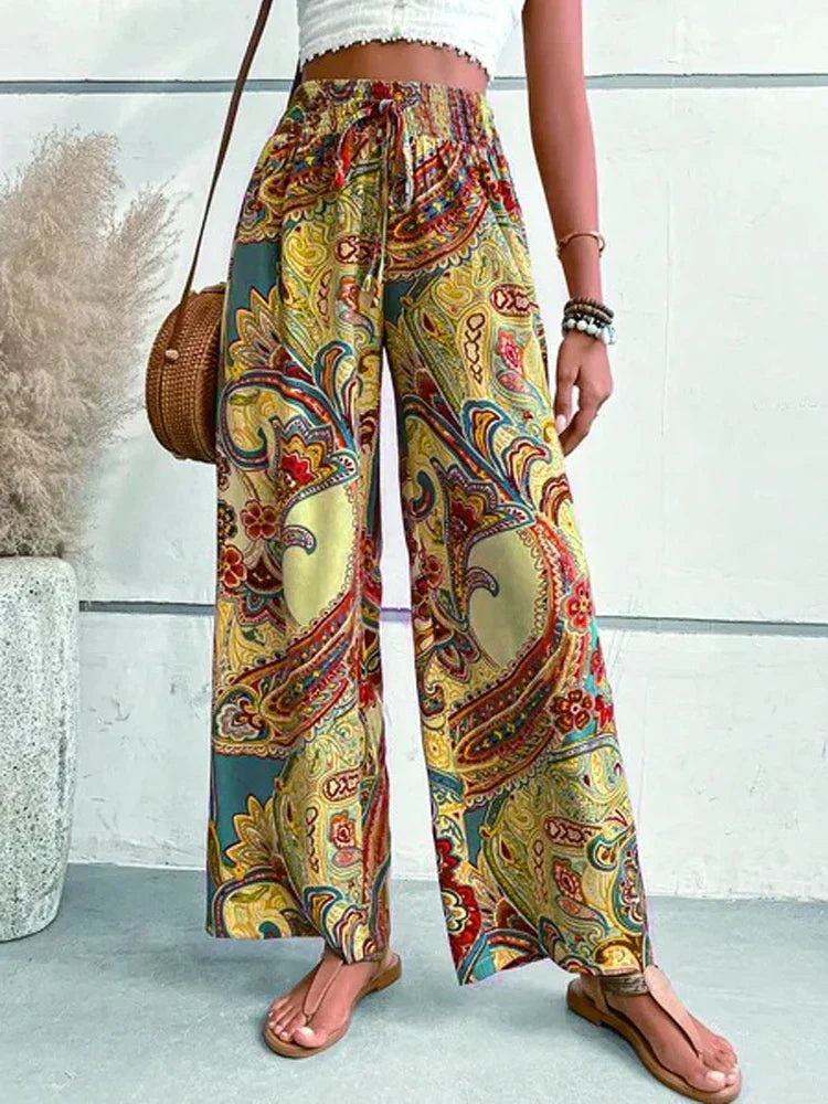 Adelle Broek | Boho Broek met Etnische Print en Wijde Pijpen