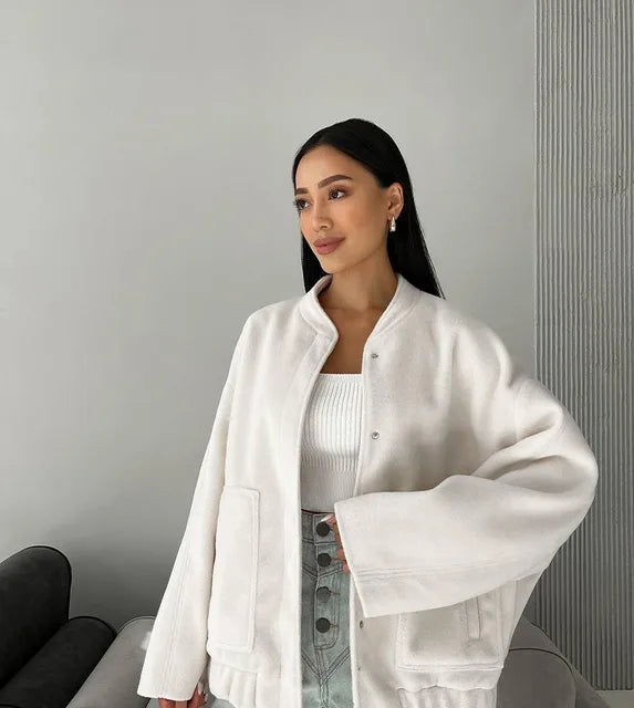 Valentina Jas | Oversized Dames Bomberjack met Drukknoopsluiting en Opstaande Kraag