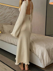 Giulia Jurk | Bohemian Gebreide Maxi Jurk met Ruches voor Dames