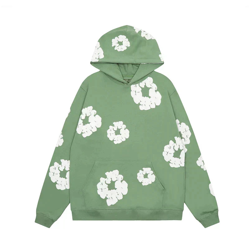Giulia Zwarte hoodie met bloemenprint | Unisex hoodie met ruime zak en casual draagcomfort