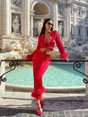 Belinay | Luxe Tweedelige Pyjamaset met Veerdetails