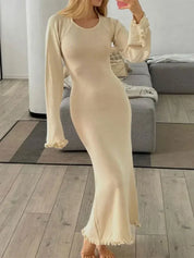 Giulia Jurk | Bohemian Gebreide Maxi Jurk met Ruches voor Dames