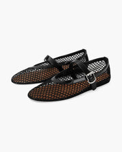 Juliette Mesh Ballerina's Dames met Ademend Mesh, Leren Details en Gesp - Wit/Zilver/Zwart