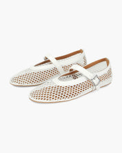 Juliette Mesh Ballerina's Dames met Ademend Mesh, Leren Details en Gesp - Wit/Zilver/Zwart