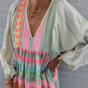 Leonie Lange Jurk | Elegante Luchtige Maxi-Jurk met V-Hals en Pofmouwen