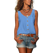 Katoenen Mouwloze Blouse Dames met Knoopjes en Ibiza-stijl - Grijs / Wit / Zwart