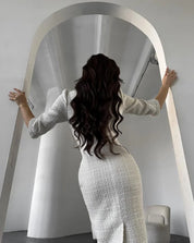 Nora Jurk | Chique Structuur Tweed Jurk met Tijdloze Snit en Elegante Pasvorm