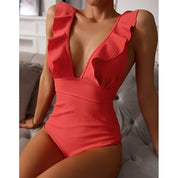 Badpak Dames Diepe V-Hals met Ruches op Schouder - Roze / Geel / Blauw - Maelen