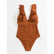 Badpak Dames Diepe V-Hals met Ruches op Schouder - Roze / Geel / Blauw - Maelen