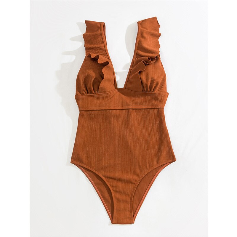 Badpak Dames Diepe V-Hals met Ruches op Schouder - Roze / Geel / Blauw - Maelen