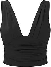 Dames Top Strapless met Diepe V-Hals en Ruches - Zwart / Wit / Grijs - Maelen