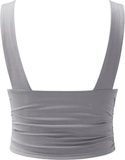 Dames Top Strapless met Diepe V-Hals en Ruches - Zwart / Wit / Grijs - Maelen