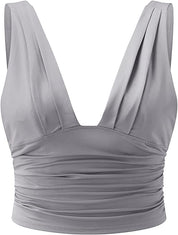 Dames Top Strapless met Diepe V-Hals en Ruches - Zwart / Wit / Grijs - Maelen