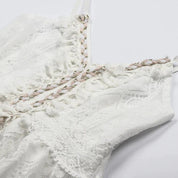 Maxi Jurk Dames Bohemian Kant met V-Hals en Asymmetrische Zoom - Wit - Maelen