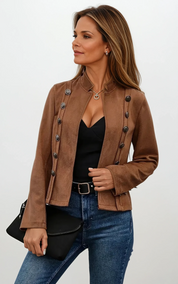 Giulia Moretti | Dames Suèdelook Blazer met Staande Kraag
