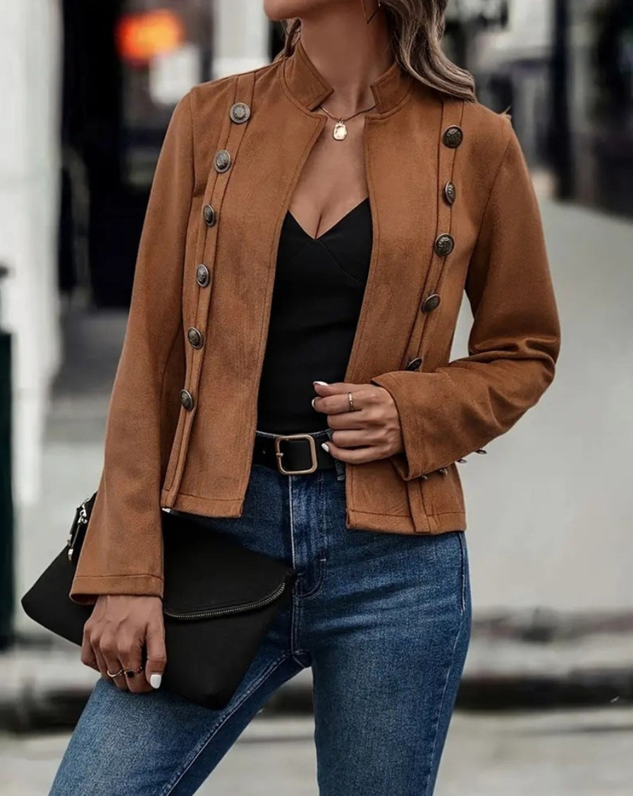 Giulia Moretti | Dames Suèdelook Blazer met Staande Kraag