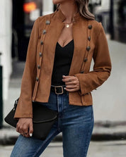 Giulia Moretti | Dames Suèdelook Blazer met Staande Kraag