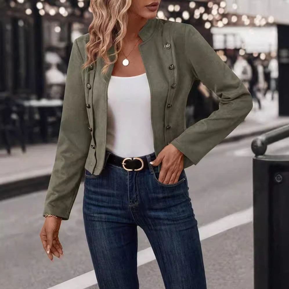 Giulia Moretti | Dames Suèdelook Blazer met Staande Kraag