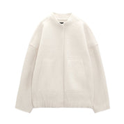 Daphne Mantel | Oversized Wollen Mantel met Ronde Hals en Verborgen Knopen