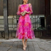 Dames A-lijn Midi Jurk Mouwen Ritsluiting Feestelijk Elegant - Roze / Blauw - Maelen