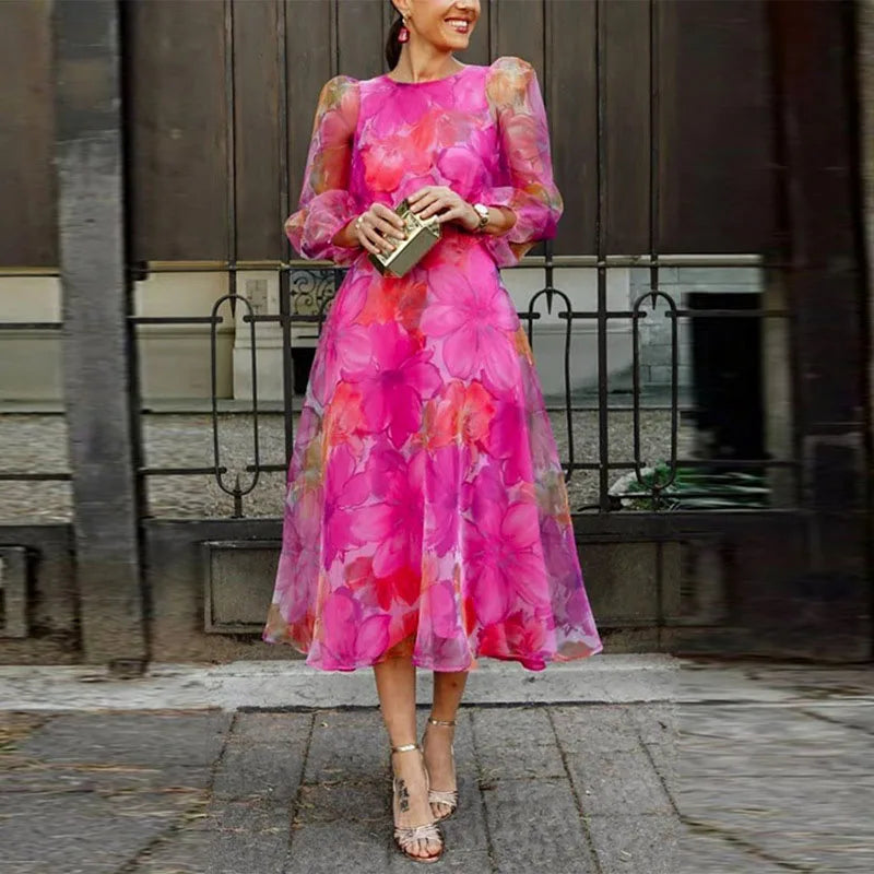 Dames A-lijn Midi Jurk Mouwen Ritsluiting Feestelijk Elegant - Roze / Blauw - Maelen