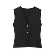Giulia Gilet Top | Mouwloze V-Hals Top met Knopen en Stockholm-Chic Uitstraling