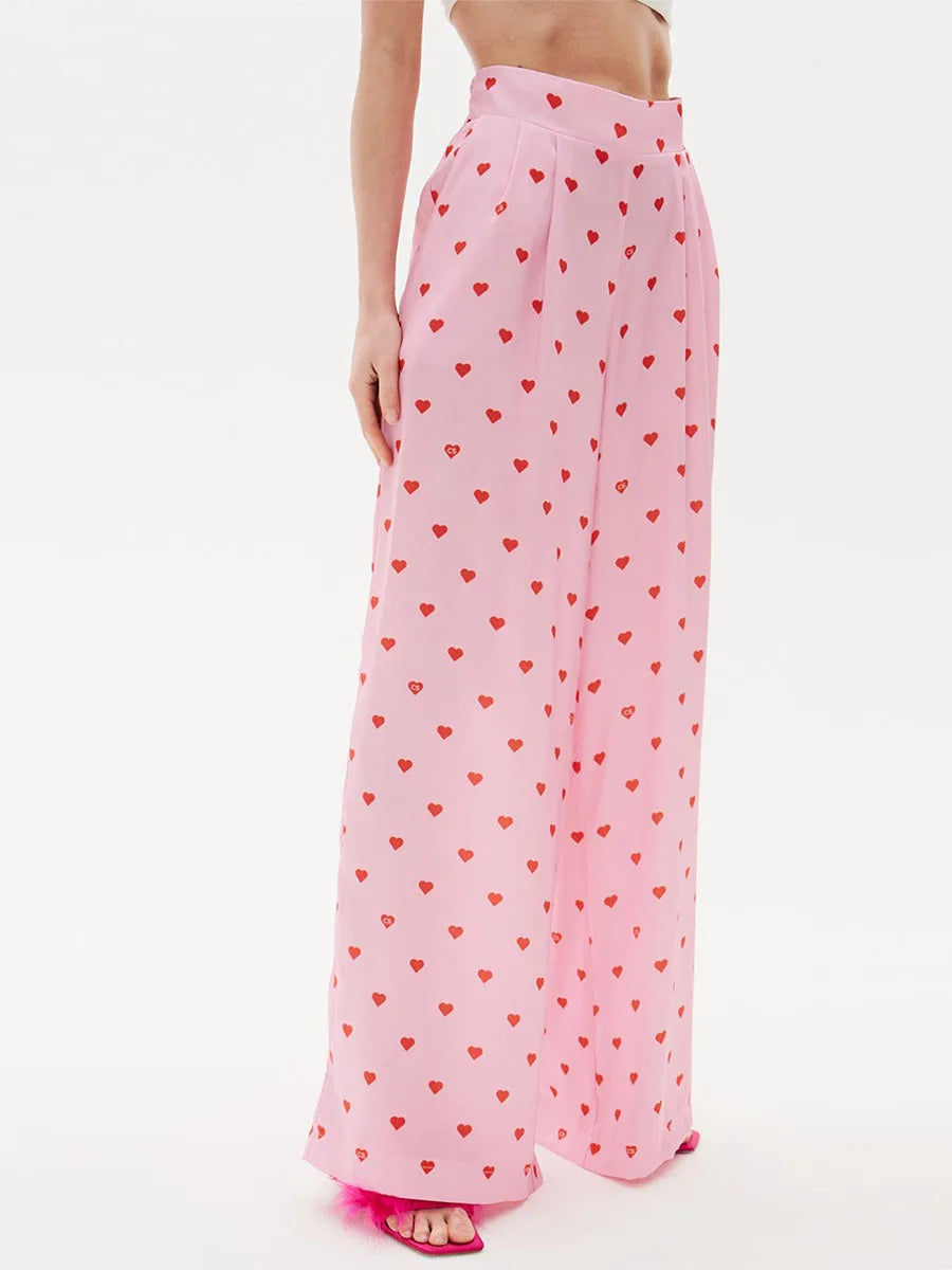 Isabella Hartprint Set | Top met Lange Mouwen Wijde Pijpen