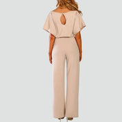 Jumpsuit Dames Zomer met Korte Mouwen, Ceintuur en Wijde Pijpen, Elegant en Vrouwelijk - Mariella Conti