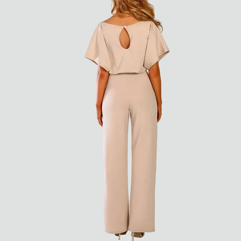 Jumpsuit Dames Zomer met Korte Mouwen, Ceintuur en Wijde Pijpen, Elegant en Vrouwelijk - Mariella Conti
