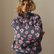 Elena Dames fleece sweatshirt – warm zwart shirt met hoge kraag en grote zak