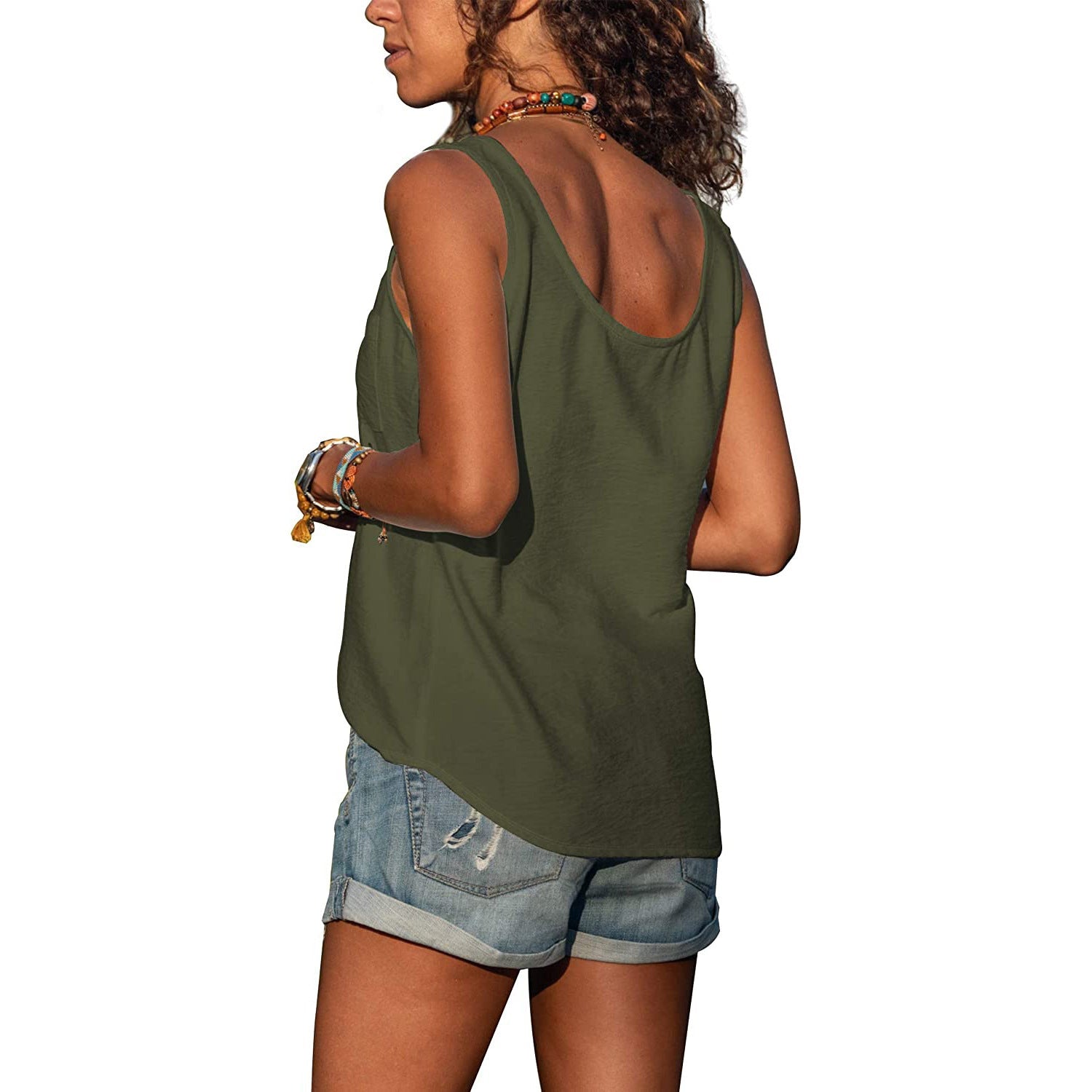 Katoenen Mouwloze Blouse Dames met Knoopjes en Ibiza-stijl - Grijs / Wit / Zwart