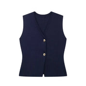 Giulia Gilet Top | Mouwloze V-Hals Top met Knopen en Stockholm-Chic Uitstraling