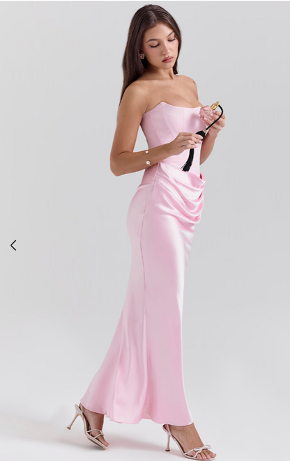 Viviana Dress | Strapless Corset Jurk van Satijn met Elegante Split