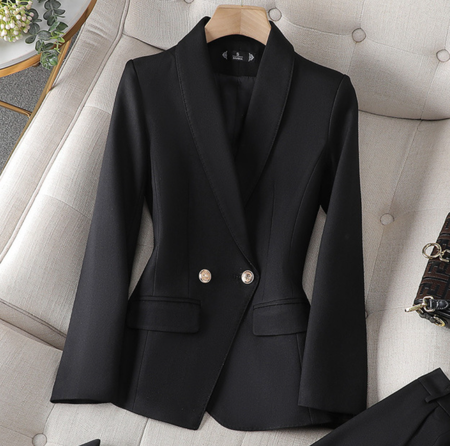 Sofia | Getailleerde Blazer en Elegante Broek Set Dames - Chique, Kantoorklaar en Veelzijdig - Bordeaux / Zwart / Grijs