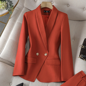 Sofia | Getailleerde Blazer en Elegante Broek Set Dames - Chique, Kantoorklaar en Veelzijdig - Bordeaux / Zwart / Grijs