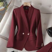 Sofia | Getailleerde Blazer en Elegante Broek Set Dames - Chique, Kantoorklaar en Veelzijdig - Bordeaux / Zwart / Grijs