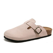 Suède Clogs Dames met Gesloten Neus en Verstelbare Gesp - Bruin / Beige / Zwart - Boston-Sandalen