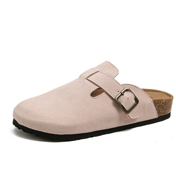 Suède Clogs Dames met Gesloten Neus en Verstelbare Gesp - Bruin / Beige / Zwart - Boston-Sandalen