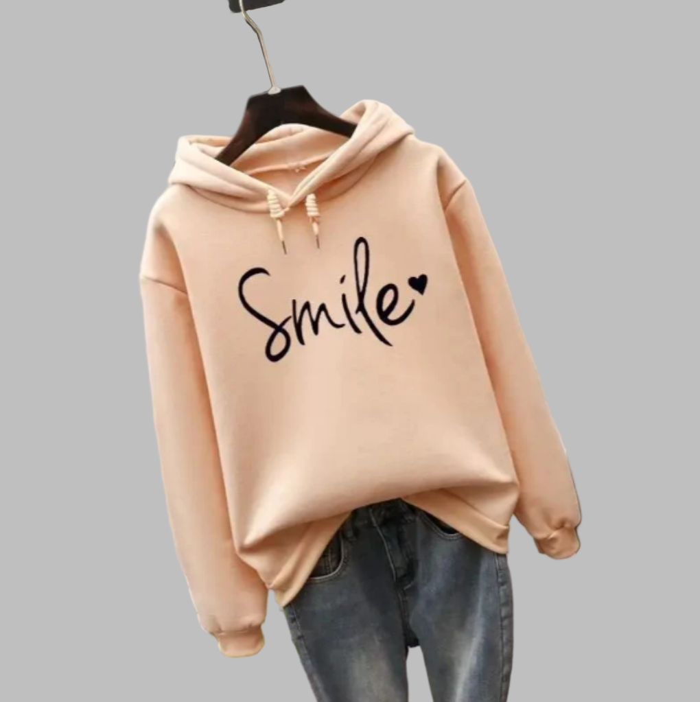 Aurora Hoodie | Dames hoodie met smile-print en comfortabele pasvorm
