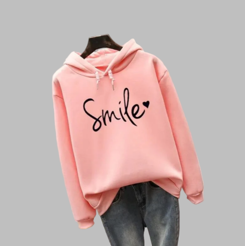 Aurora Hoodie | Dames hoodie met smile-print en comfortabele pasvorm