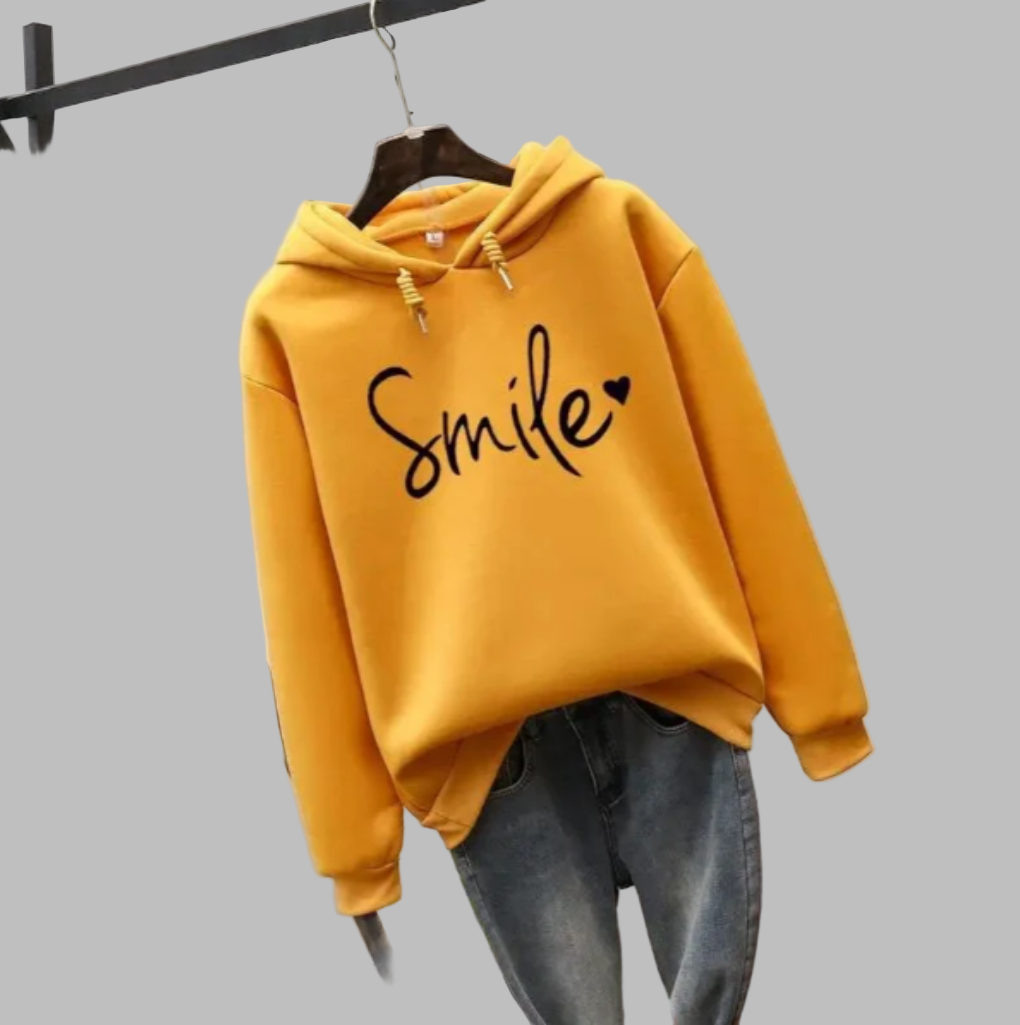 Aurora Hoodie | Dames hoodie met smile-print en comfortabele pasvorm