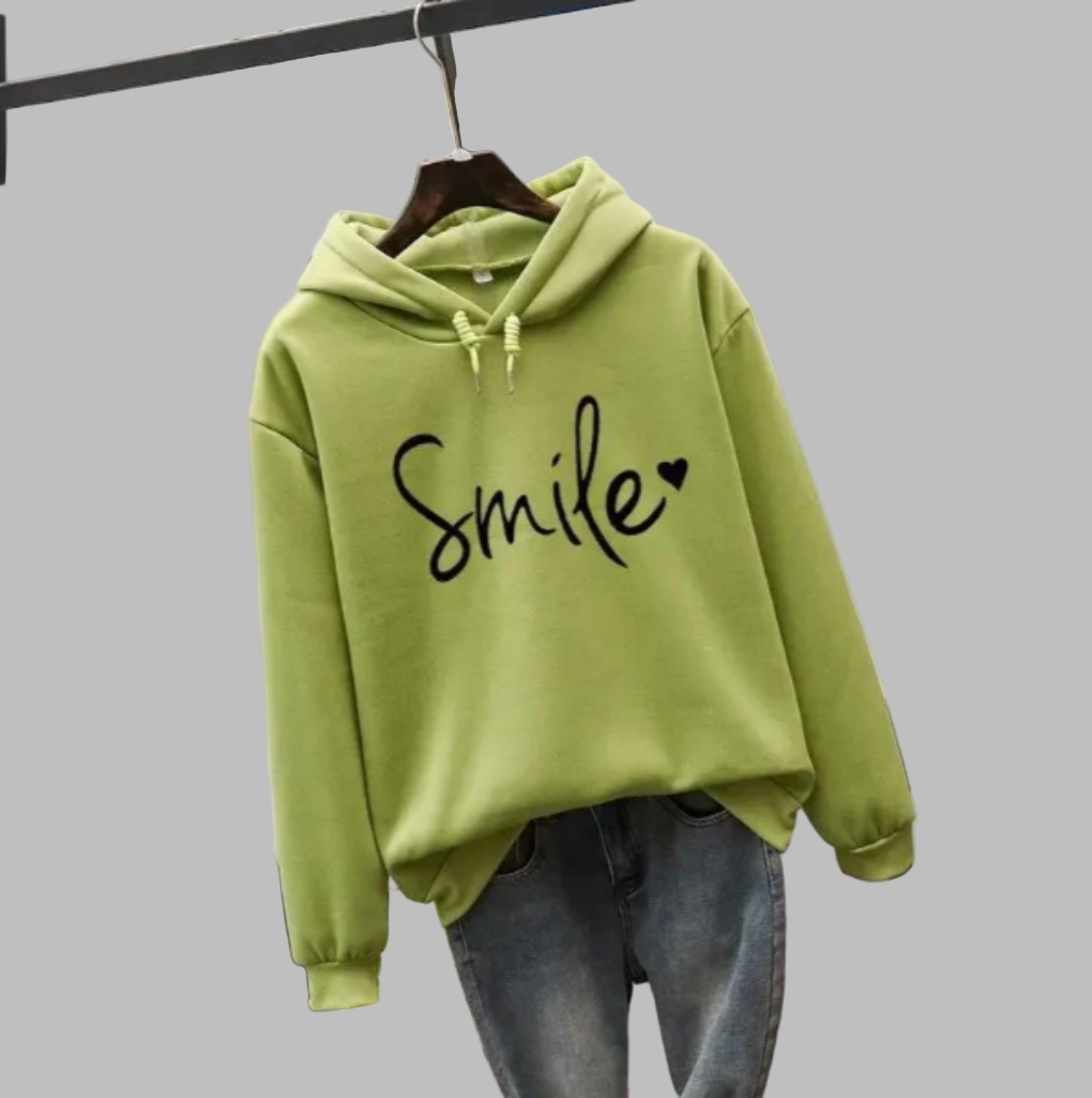 Aurora Hoodie | Dames hoodie met smile-print en comfortabele pasvorm