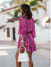 Agatha Jurk | Boho Zomerjurk met V-Hals, Batwing Mouwen en Bloemenprint