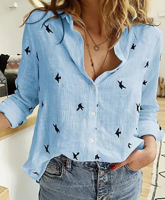 Chiara Blouse | Oversized Damesblouse met Knoopsluiting en Opstaande Kraag